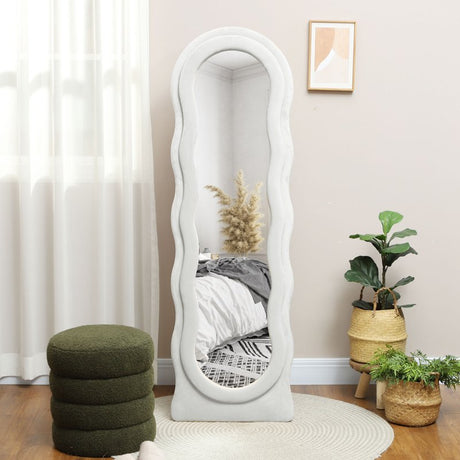 HOMCOM Wavy Velvet-Feel Full Length Mirror - White