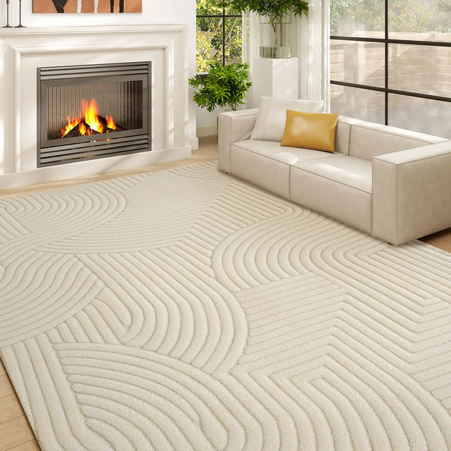 HOMCOM Modern Geometric Rug, Thick Plush, Non-Slip, 160 x 120 cm  Cream, Living Room/Bedroom/Office