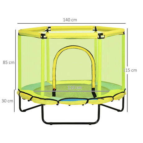 ZONEKIZ 140cm Kids Trampoline, Bungee Gym, with Safety Net, for Ages 3-10 Years - Yellow