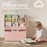 AIYAPLAY Bookcase for Kids with Shelves, Drawer, Bookcase for Bedroom, Playroom, Pink