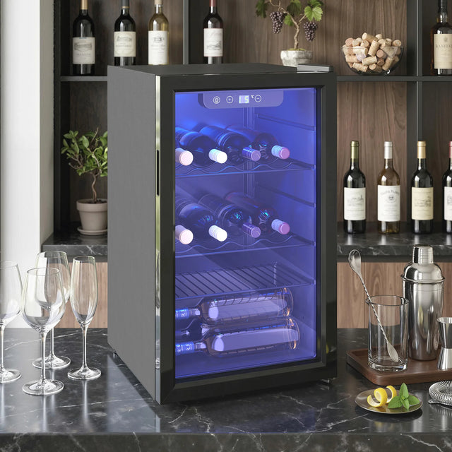 HOMCOM 24 Bottle Wine Cooler, 68 Litre Capacity, 4-16C Freestanding Drinks Beer Wine Fridge with Glass Door, Black