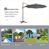 Outsunny 3(m) Cantilever Parasol 360° Rotation Roma Umbrella Hanging Sun Shade with Aluminium Frame, Tilt Crank, 8 Ribs and Cross Base, Dark Grey