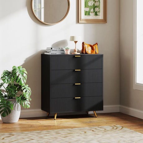 HOMCOM Elegant Four-Drawer Bedside Table - Black