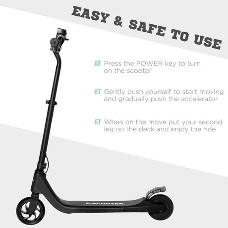 HOMCOM Electric Scooter, 120W Motor E-Scooter, Adjustable Height, Rear Brake for Ages 6+ Years - Black