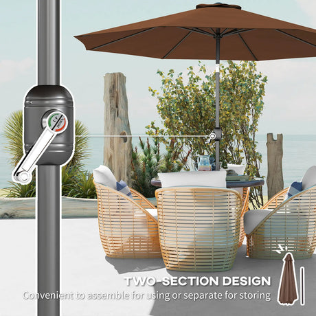 Outsunny 3(m) Tilting Parasol Garden Umbrellas, Outdoor Sun Shade with 8 Ribs, Tilt and Crank Handle for Balcony, Bench, Garden, Coffee