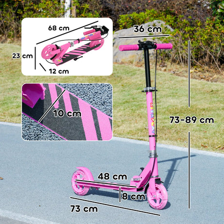 AIYAPLAY Scooter for Kids Aged 3-8 Years, with Adjustable Handle, Two Light Up Wheels, Handbrake, Rear Brake, Pink