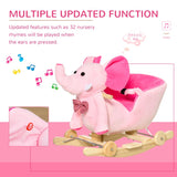 HOMCOM 2 In 1 Plush Baby Ride on Rocking Horse Elephant Rocker with Wheels Wooden Toy for Kids 32 Songs for 18+ Months (Pink)