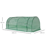 Outsunny Tunnel Greenhouse Green Grow House for Garden Outdoor, Steel Frame, PE Cover, Green, 200 x 100 x 80cm