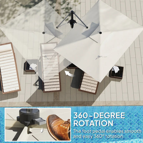 Outsunny 3.7 x 2.7 m Cantilever Parasol w/ 360 Rotation and Easy Tilt Adjustment, Aluminium Hanging Offset Outdoor Umbrella w/ Double Top and Cross Base, UPF50+ Hanging Sun Shade, Black