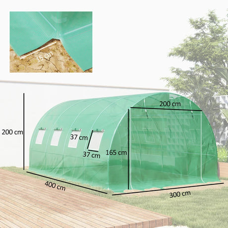 Outsunny 4 x 3 x 2m Greenhouse Replacement Cover ONLY Winter Garden Plant PE Cover for Tunnel Walk-in Greenhouse with Roll-up Windows Door Outdoor, Green