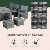 Outsunny 10 Seater Rattan Cube Garden Furniture Set with Parasol Hole, Rattan Dining Set with Cushions, Outdoor Dining Table and Chairs with Rectangular Glass Top Table for Patio, Mixed Grey