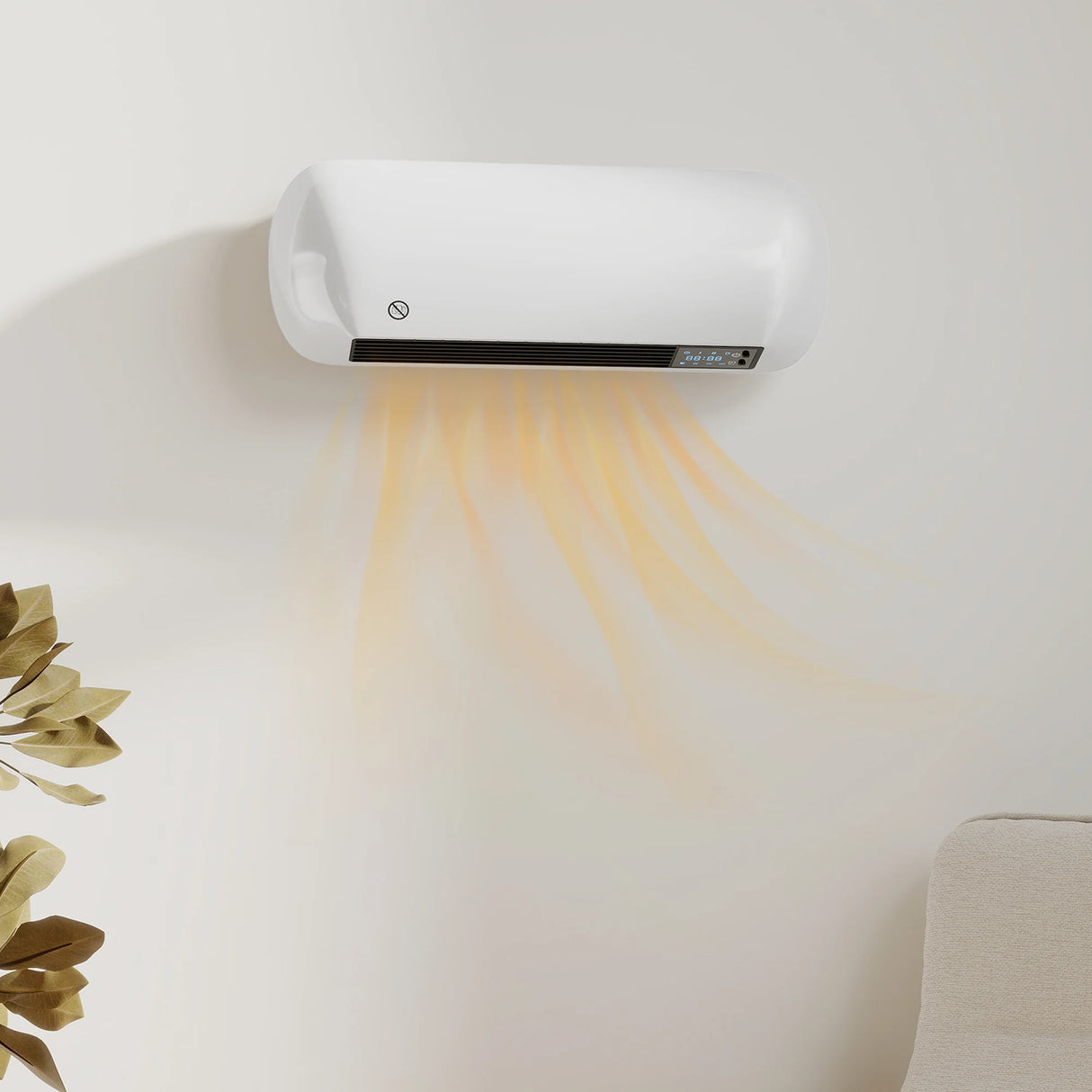 HOMCOM 2000W Ceramic Electric Heater with Fan, Adjustable Thermostat, Wall Mounted - White