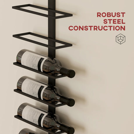 HOMCOM Wine Rack, Wall Mounted, 10 Tier Metal Wine Display Rack, Storage Holder for Kitchen, Dining Room, Bar, Cellar, Black