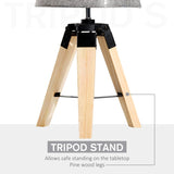 HOMCOM Wooden Tripod Table Lamp for Side, Desk or End Table with E27 Bulb Base14Grey Shade14