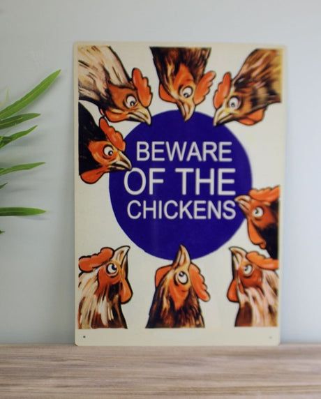 Vintage Metal Sign - Beware Of The Chickens