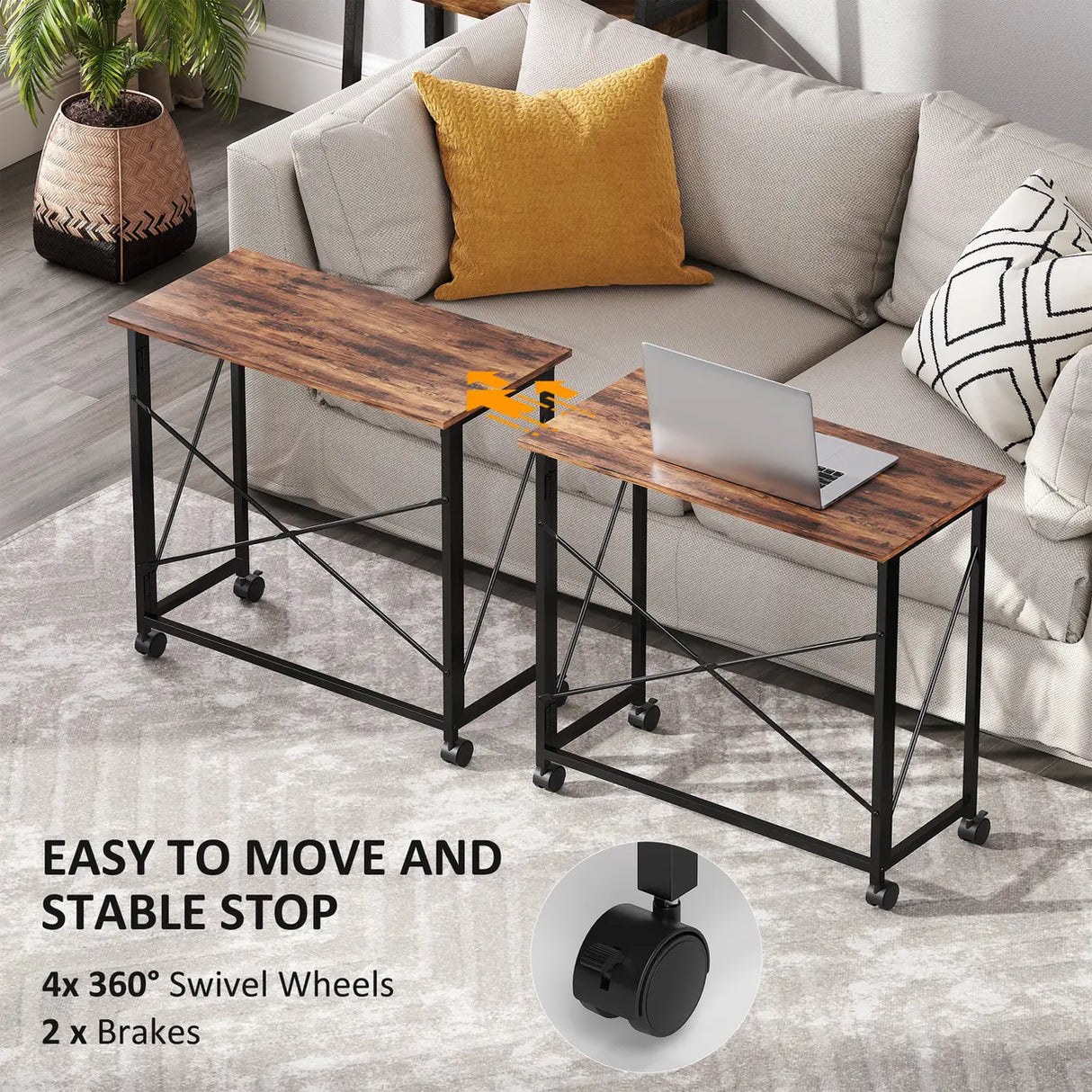 HOMCOM 80 cm Folding Desk on Wheels - Rustic Brown