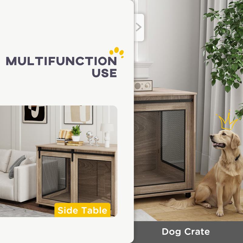 PawHut Dog Crate Furniture with Sliding Door for Extra Large Dogs, 118 x 75.5 x 82cm, Walnut Brown