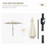 Outsunny2.6M Garden Parasol Umbrella with Tilt and Crank, Outdoor Sun Parasol Sunshade Shelter with Aluminium Frame, Cream White