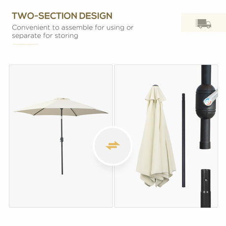 Outsunny2.6M Garden Parasol Umbrella with Tilt and Crank, Outdoor Sun Parasol Sunshade Shelter with Aluminium Frame, Cream White