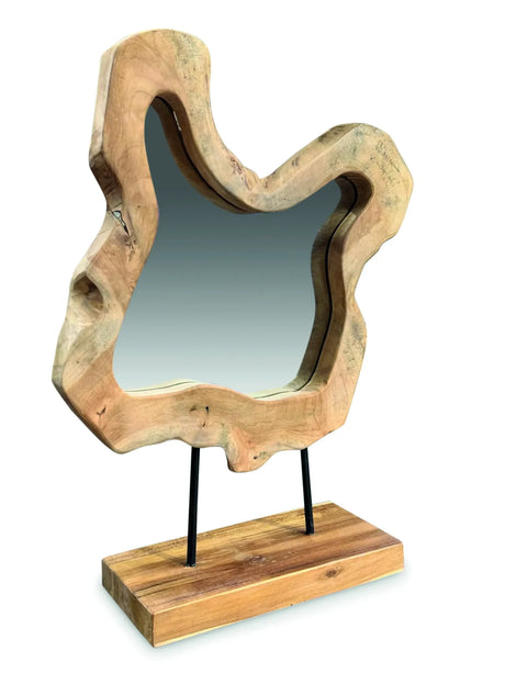 TEAK TREE SLICE MIRROR ON STAND SMALL
