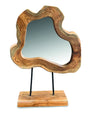 TEAK TREE SLICE MIRROR ON STAND SMALL
