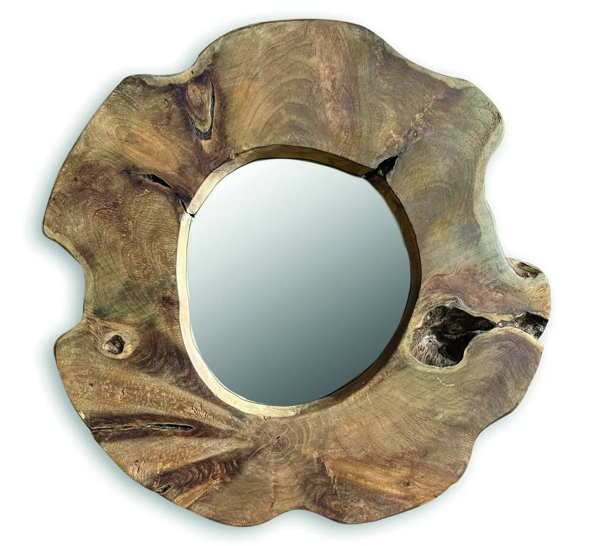 TEAK TREE SLICE WALL MIRROR MEDIUM