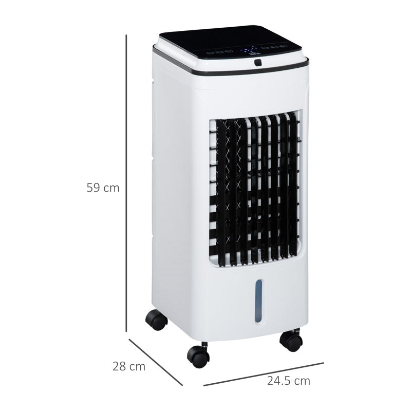 HOMCOM 3-in-1 Evaporative Air Cooler with 4L Water Tank, Portable Fan Cooler with Automatic Oscillation, Timer, Remote, White