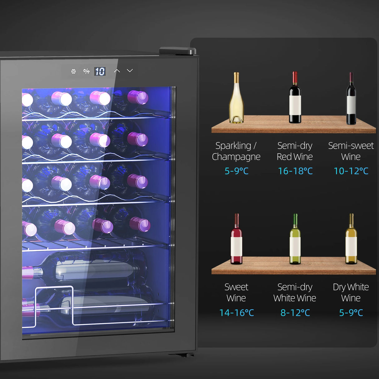 HOMCOM 20 Bottle 5-18 Countertop Wine Fridge - Black