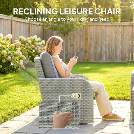 Outsunny Six-piece Rattan Garden Furniture Set with Reclining Armchairs - Dark Grey