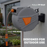 Outsunny Retractable Hose Reel Wall Mounted, 15+1.6m Garden Hose Pipe Reel with Auto Retraction, Self-Locking, Orange