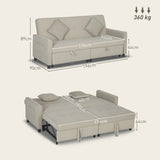 HOMCOM Three-Person Velvet-Feel Sofa Bed - Beige