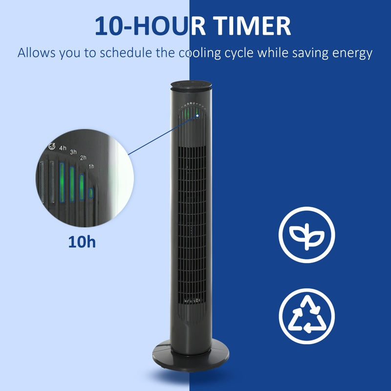 HOMCOM 30'' Freestanding Tower Fan, 3 Speed 3 Mode, 10h Timer, 70 Degree Oscillation, LED Light, 5M Remote Controller, Dark Grey