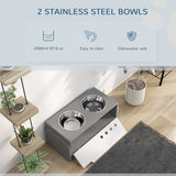 PawHut 3 Height Adjustable Raised Dog Bowls, Dog Feeding Storage Station w/ Slow Feeder Mat, 2 Stainless Steel Bowls