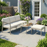 Outsunny 3 Piece Garden Dining Set, Outdoor Patio Furniture with 3 Seater Sofa, Footstool, Coffee Table and Cuhsions