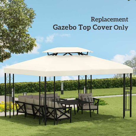 Outsunny 3x4m Gazebo Replacement Roof Canopy 2 Tier Top UV Cover Garden Patio Outdoor Sun Awning Shelters Cream (TOP COVER ONLY)