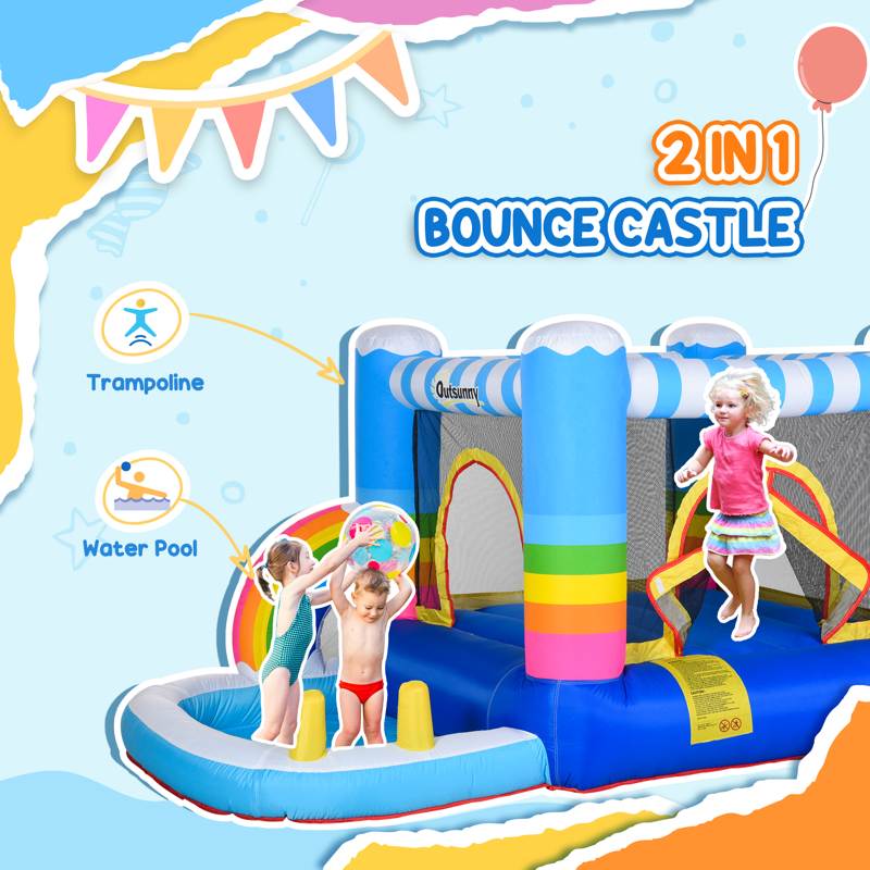 Outsunny Kids Bounce Castle Inflatable House with Trampoline Pool Climbing Wall with Inflator Carrybag, 2.8 x 1.7 x 1.55m