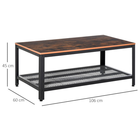 HOMCOM Coffee Table Industrial Side Table Living Room Table with Storage Shelf and Metal Frame for Home Office, 106L x 60W x 45Hcm