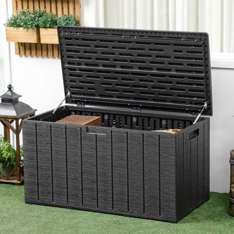 Outsunny 336 Litre Extra Large Outdoor Garden Storage Box, Water-resistant Heavy Duty Double Wall Plastic Container, Garden Furniture Organizer, Deck Cushion Chest with Wheels and Handles, Black