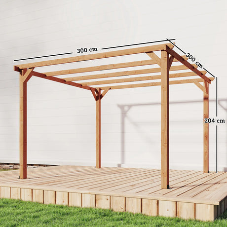 Outsunny 3 x 3 m Wooden Pergola Kit, Garden Pergola Gazebo Grape Trellis with Triangle Supports, 5 Beams, Maple Wood-effect