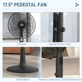 HOMCOM Three Mode Pedestal Fan, with Insect Repellant Box and LED Panel - Black