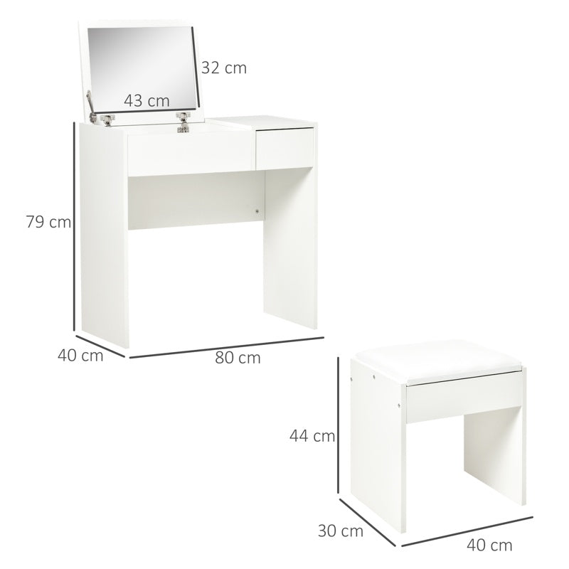 HOMCOM Makeup Desk with Drawer, Vanity Table Set with Flip-up Mirror and Cushioned Stool, White