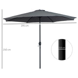 Outsunny 3(m) Tilting Parasol Garden Umbrellas, Outdoor Sun Shade with 8 Ribs, Tilt and Crank Handle for Balcony, Bench, Garden, Dark Grey