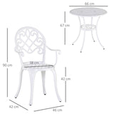 Outsunny 3PCs Garden Bistro Set Cast Aluminium Round Table with 2 Chairs for Outdoor Patio Balcony White