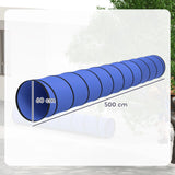 PawHut Dog Tunnel, 500 x 60 cm, Foldable Play Tunnel with 6 Pegs and Bag, Tear-Resistant Outdoor Dog Agility Equipment, Blue