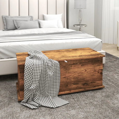 HOMCOM Storage Chest, Large 113L Blanket Box, Shoe Bench with Safety Hinged Lid, Storage Trunk, Bed End Bench for Bedroom, Hallway, Living room, Playroom, 100 x 40 x 40cm, Rustic Brown