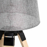 HOMCOM Wooden Tripod Table Lamp for Side, Desk or End Table with E27 Bulb Base14Grey Shade14