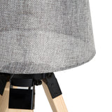 HOMCOM Wooden Tripod Table Lamp for Side, Desk or End Table with E27 Bulb Base14Grey Shade14