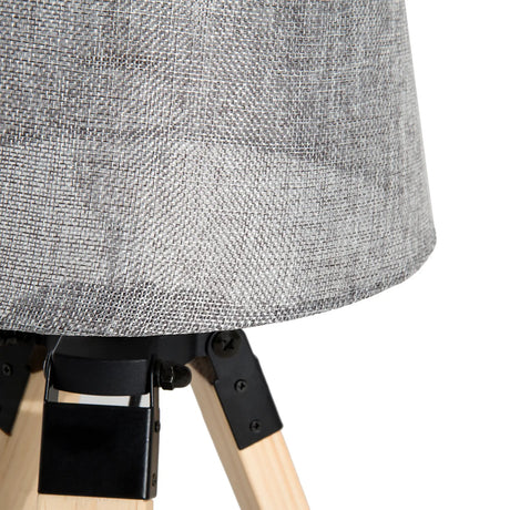 HOMCOM Wooden Tripod Table Lamp for Side, Desk or End Table with E27 Bulb Base14Grey Shade14