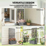 Outsunny Wood Planter with Trellis for Climbing Plants, Raised Bed, Planter Box with Drainage Holes to Grow Herbs Flowers, Grey
