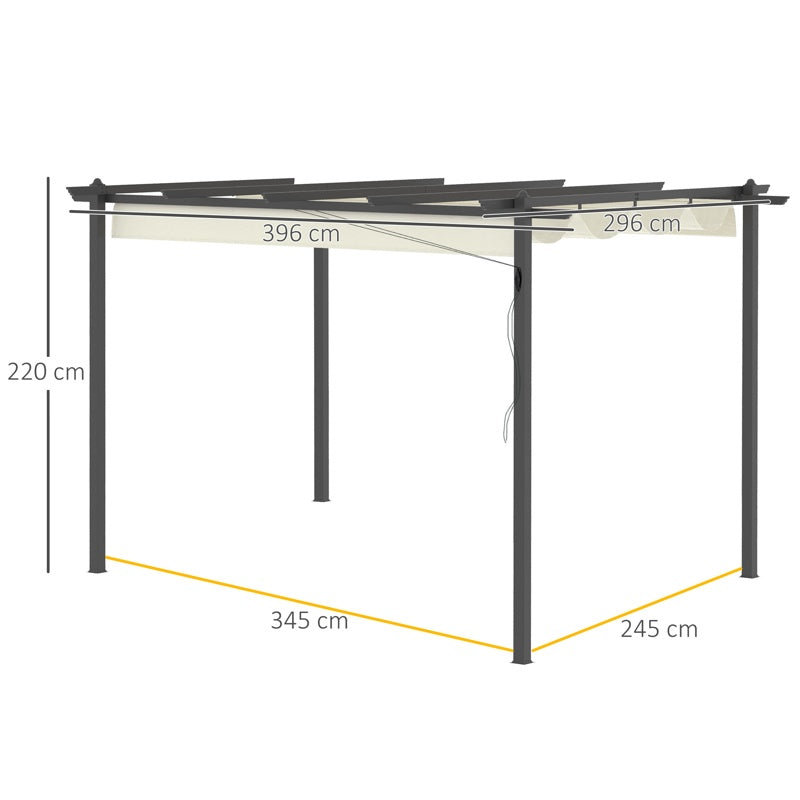 Outsunny 4 x 3(m) Aluminium Pergola with Retractable Roof, Garden Gazebo Canopy Shelter for Outdoor, Patio, Cream White